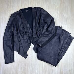 ABS Platinum Faux Leather Draped Long Sleeve Jacket & Pants Set Medium 8